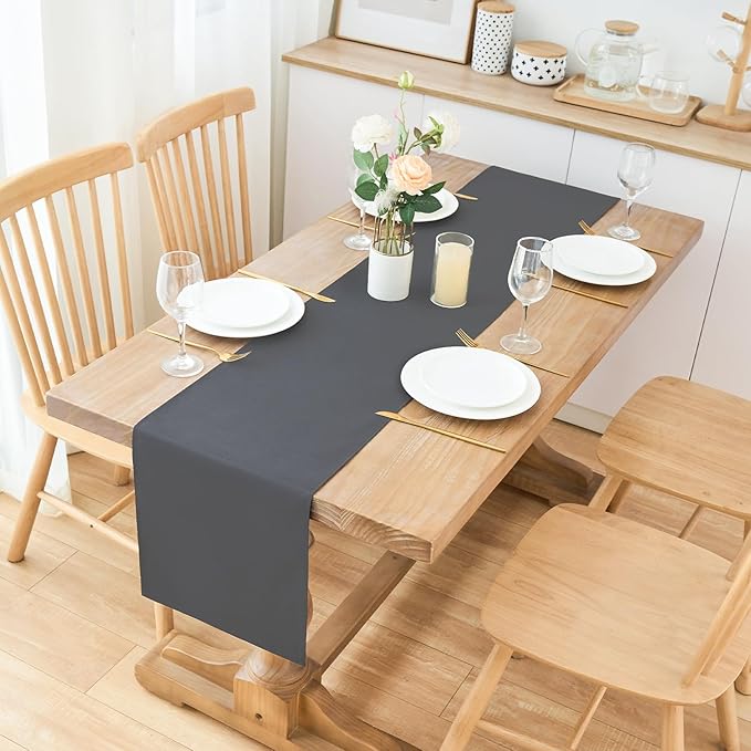 2 Pack Grey Table Runner 12 x 90 Inch Solid Color Farmhouse Runners Coffee - Image 2