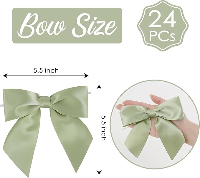 AIMUDI Sage Green Satin Bows 5.5" Bows - Image 2
