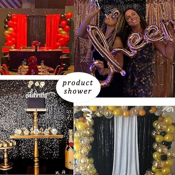 Black Sequin Backdrop Curtains Glitter Drapes 2FTx8FT 2 Panels - Image 4