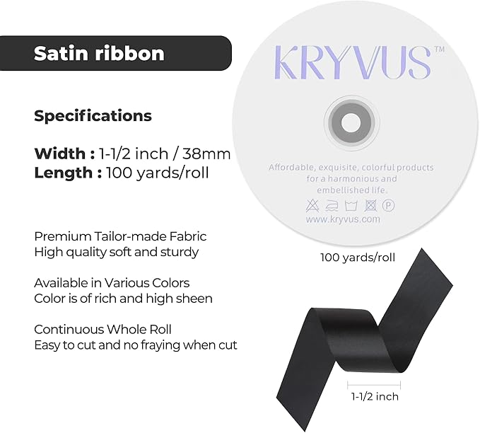 Black Satin Ribbon 1-1/2 inch X Continuous 100 Yards, Single Face Polyester - Image 3