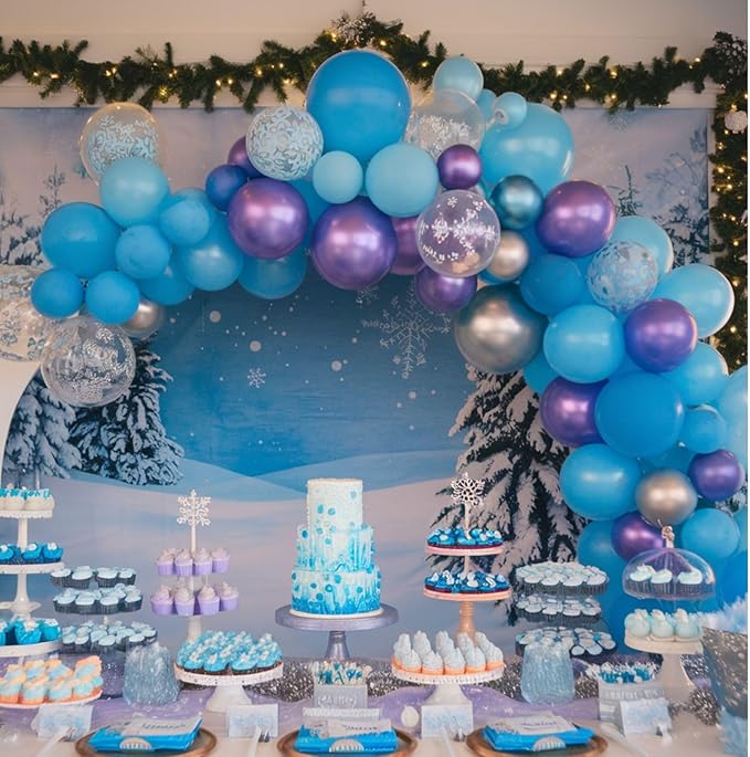 Frozen Balloons, 12 Inch Blue and Purple Balloons, Metallic Silver Blue Frozen - Image 7