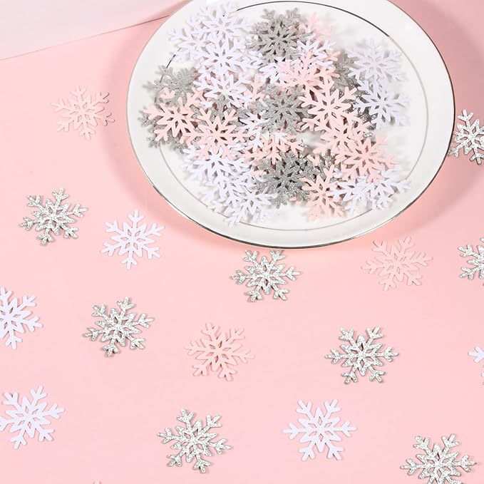 200PC White Pink Silver Snowflake Confetti - Image 3