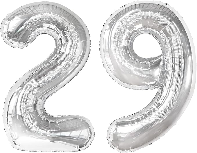 40 Inch Big Silver 29 Balloon Number, Jumbo Giant Happy 29th 29 Birthday Party by Upgesy