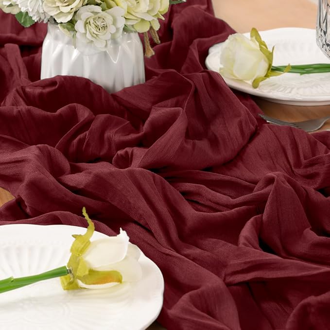 Burgundy Table Runner Cheesecloth Table Runner 10FT Farmhouse Table Runners 120 - Image 4