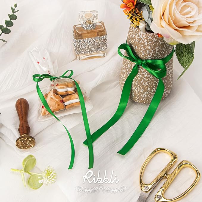 Ribbli Emerald Green Double Faced Satin Ribbon, 1/4” x Continuous 25 Yards - Image 3