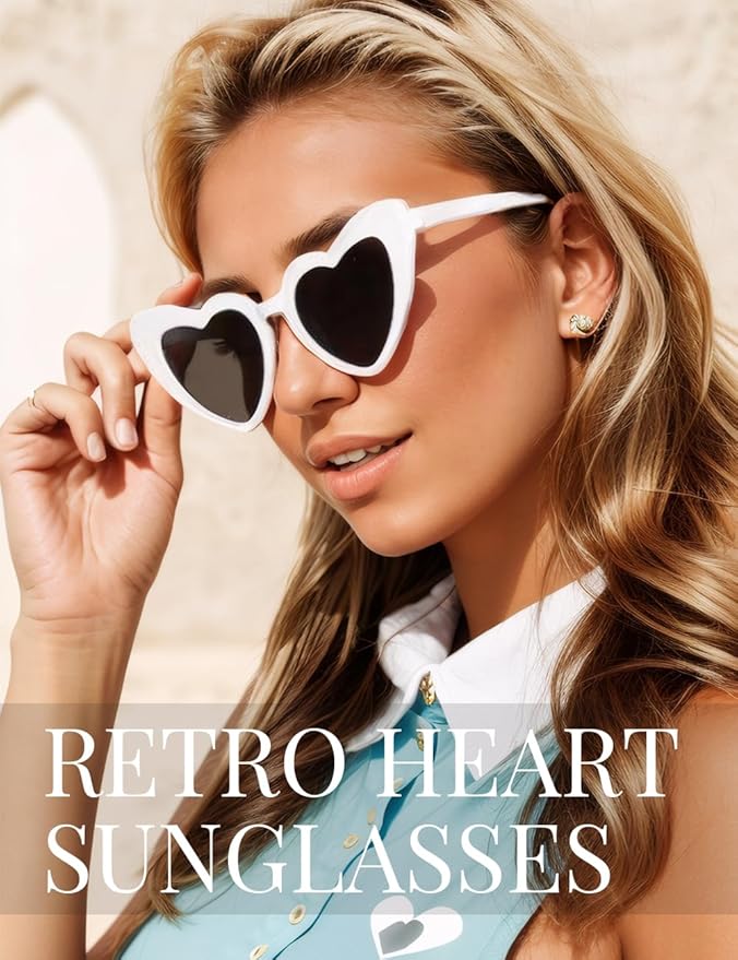 8 Pack Heart Sunglasses Vintage Cat Eye Heart Glasses Retro Bachelorette Bride - Image 2