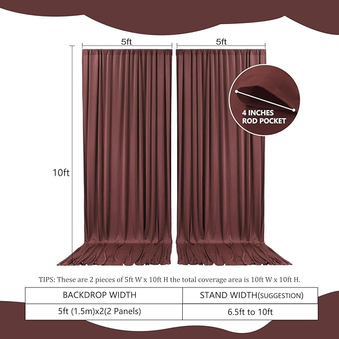 2 Panels Red Brown Backdrop Curtain, 10 x 10 Feet Satin Background Curtains - Image 2