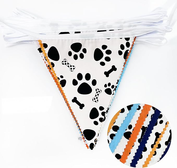 32Ft Orange Blue Dog Paw Party Decorations Puppy Paw Print Fabric Banner - Image 2