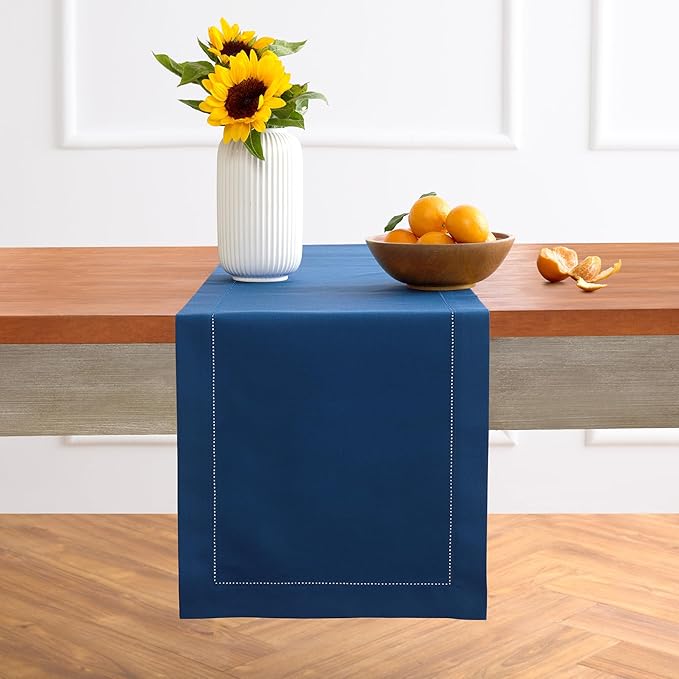 Solino Home Cotton Linen Lapis Blue Table Runner 72 Inches Long by SolinoHome