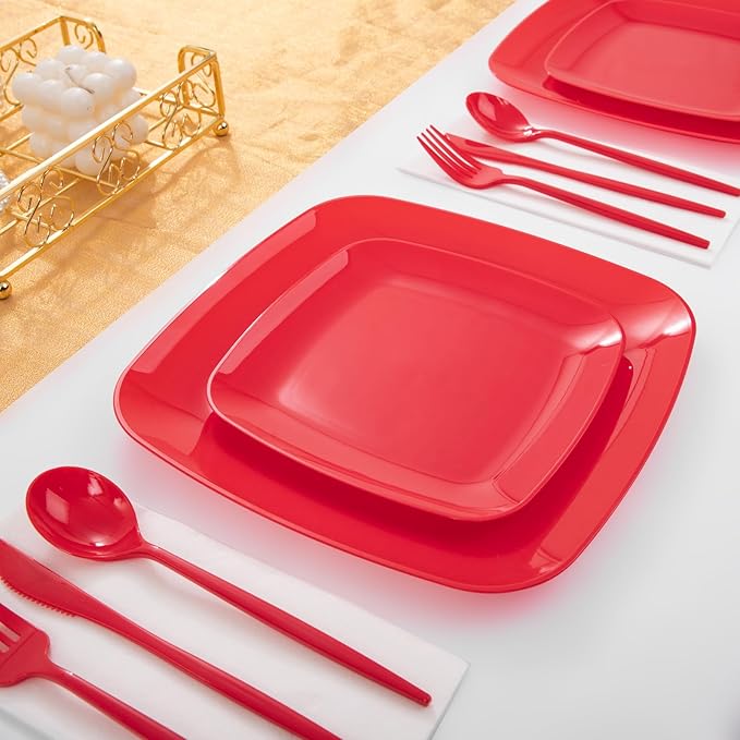 PULOTE 60PCS Red Square Plastic Plates - Image 8