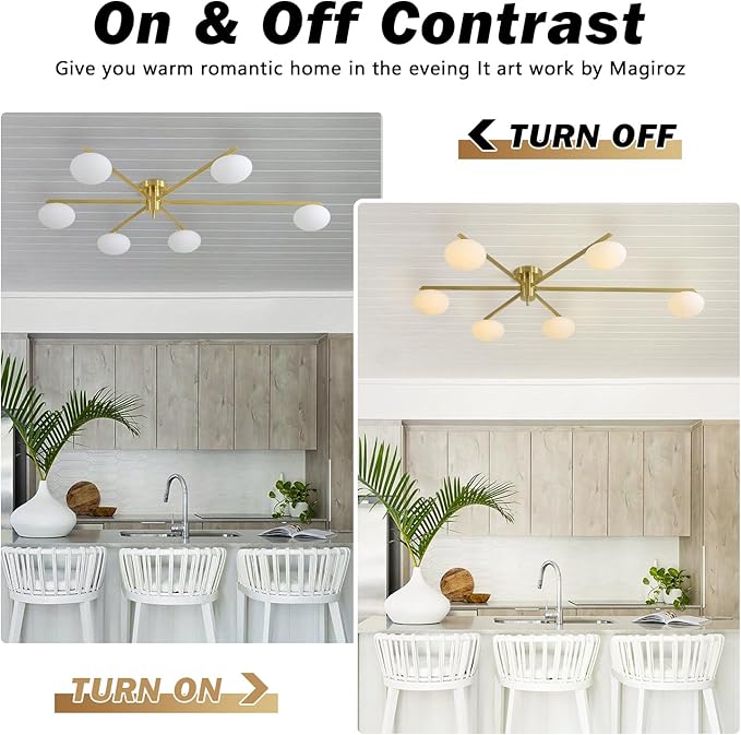 6-Lights Gold Sputnik Chandelier Modern Ceiling Light Fixtures Retro Glass - Image 5