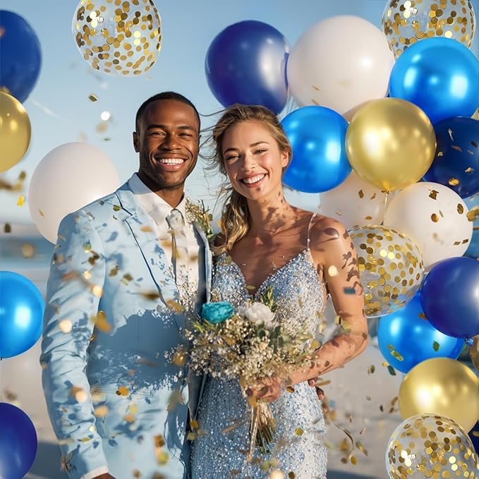 Navy Blue and Gold Confetti Balloons - Image 4