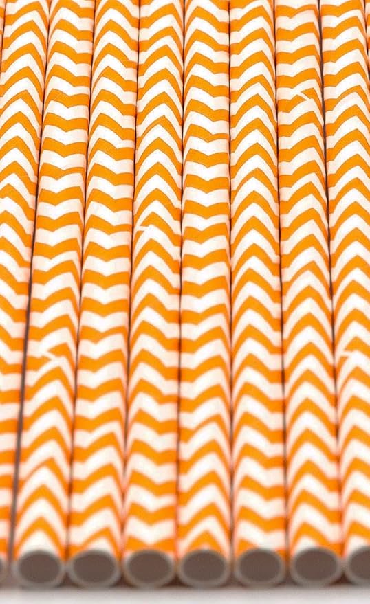 Pack of 900 Orange Chevron Biodegradable 4-Ply Paper Drinking Straws - Image 3