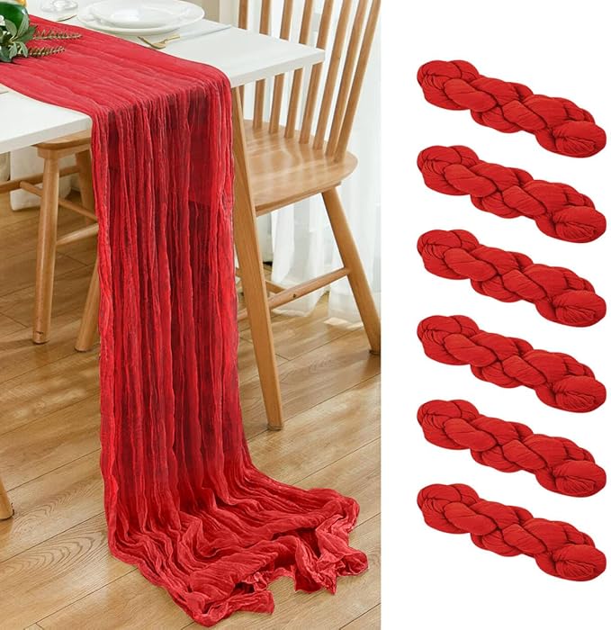 6 Pack 10ft Red Cheesecloth Table Runner 21x120 Inch Boho Wrinkled Sheer by Dspoot