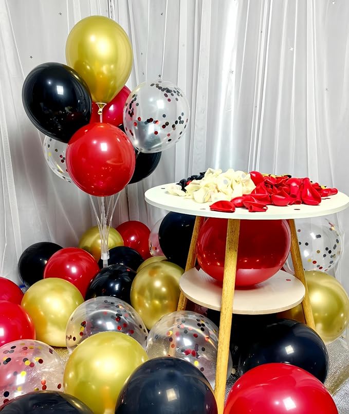 300 Pack Red Black and Gold Balloons 12 Inch Red Black Gold Confetti Balloon - Image 5