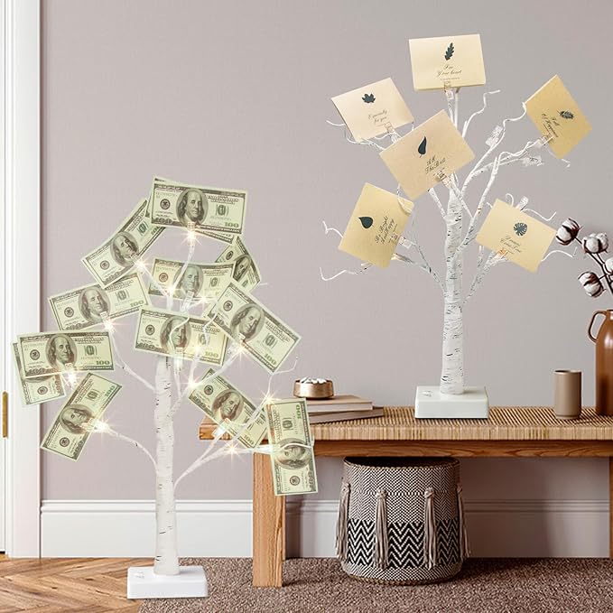 EAMBRITE Money Tree Gift Holder, Gift Card Tree 2FT 24LED, Lighted Birch Trees - Image 2