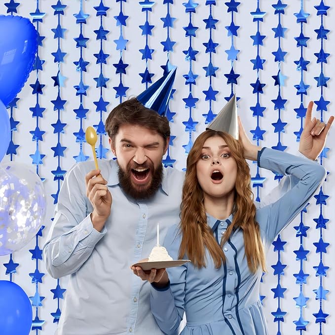 LOLStar 2Pack Blue Happy Birthday Party Decorations 3.3X6.6ft Each Navy Star - Image 3