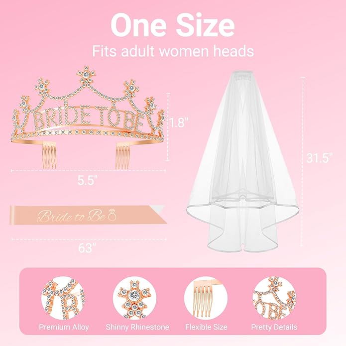 3Pcs Bride to Be Crown with Sash and Veil - Image 2