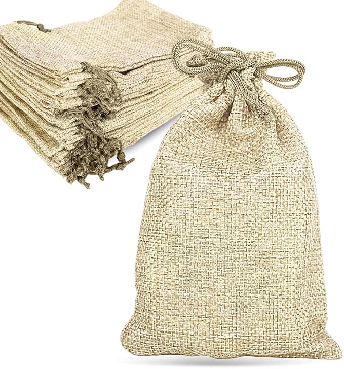 LYSXP 50PCS Burlap Bags with Drawstring，4x6 Inch Cream color Drawstring Gift by Organzabags