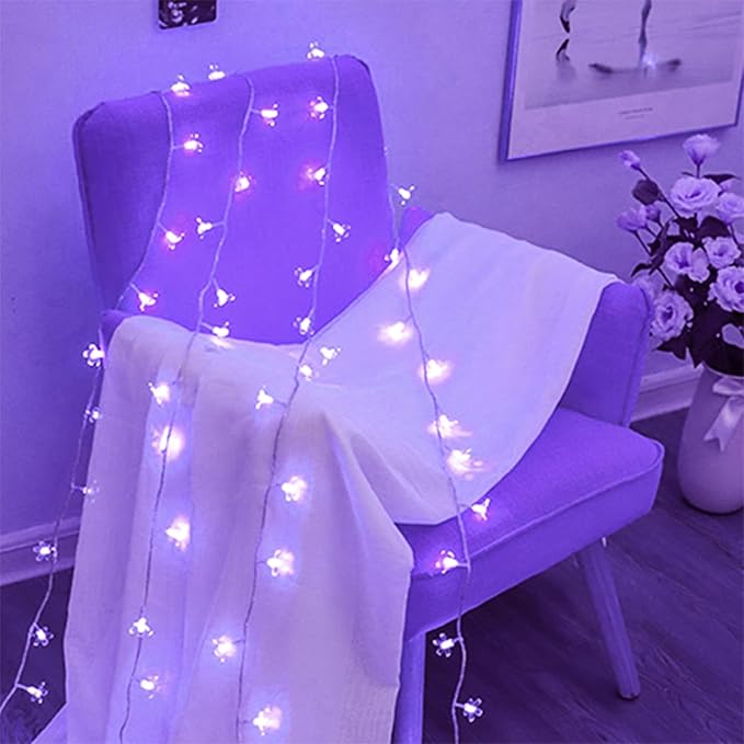 Decorative Flower String Lights, 33ft 100 LED Clear Wire Plug in Fairy Lavender - Image 9