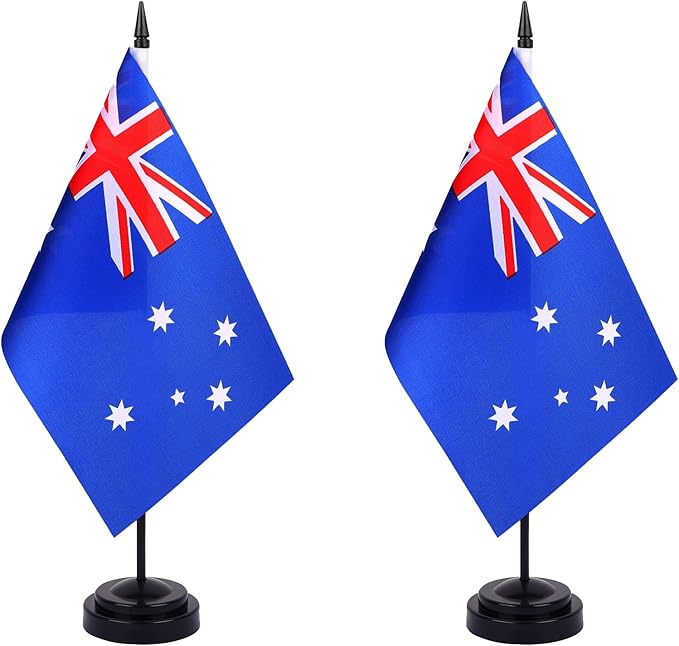WXTWK 2 Pack Australia Flag Australia Deluxe Desk Flag Set by WXTWK