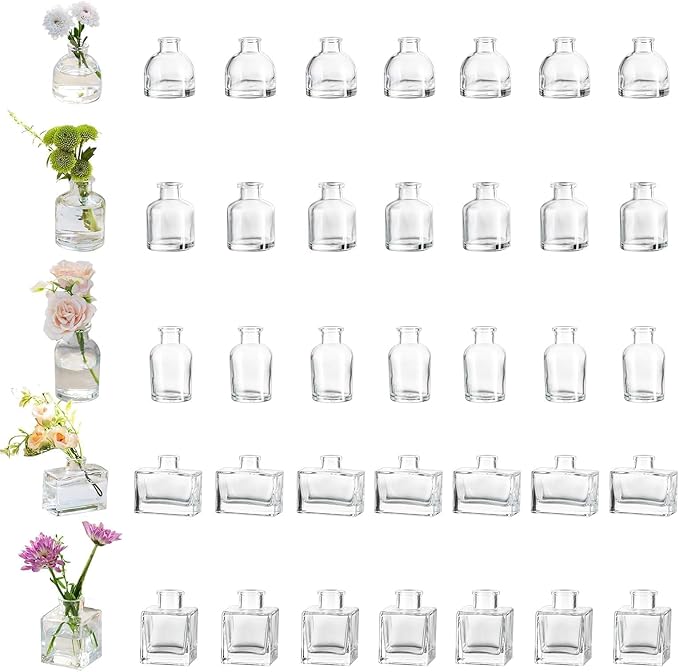 Glasseam Mini Bud Vases in Bulk 40: Clear Small Flower Vases by Glasseam