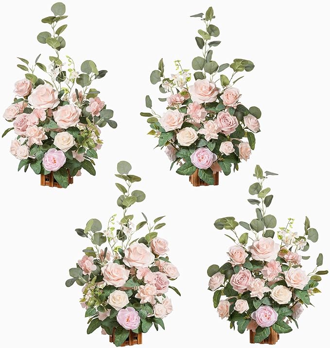 Ling's Moment 17.5" Tall Standing Artificial Flowers Arrangements 4 pcs Wedding by LingsMoment