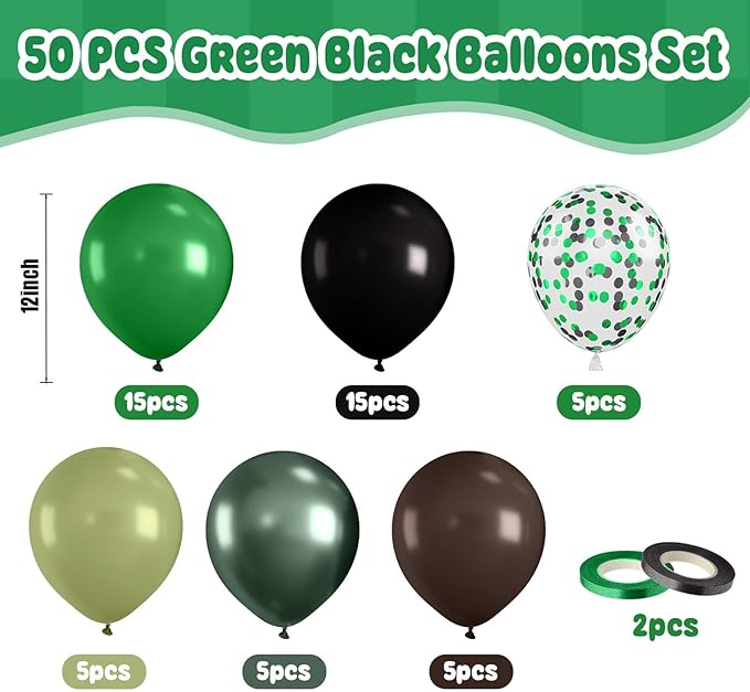 Paready Dark Green and Brown Balloons Set, 12 Inch Sage Green Confetti Party - Image 2