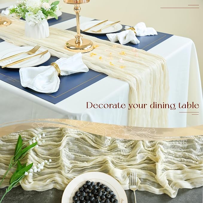 Sioloc 10 Pack Beige Cheesecloth Table Runner Fall Autumn Decor - Image 3