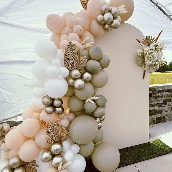 White Sand Gold Balloons Set, 12 Inch Double Stuffed Blush Beige Boho Party - Image 7