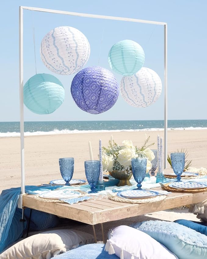 xo, Fetti Blue Coastal Paper Lanterns - Image 3