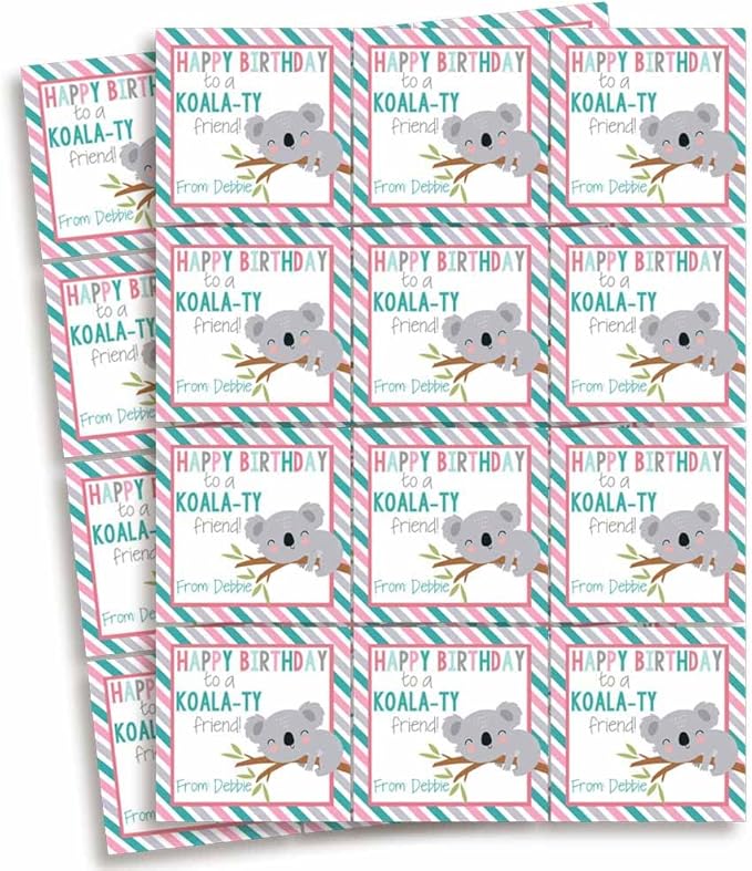 Custom & Personalized Cute Koala Happy Birthday Gift Tag Sticker Labels - Image 2