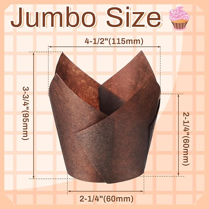 300 Pcs Jumbo Muffin Liners for Baking 2-1/4" x 4" Large Tulip Cupcake Liners - Image 2