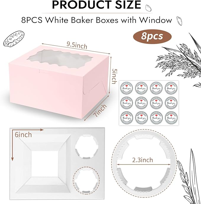 JCD 8Pcs Pink Cake Cupcake Combo Boxes Clear Lid - Image 2
