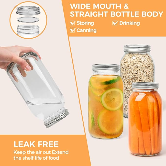 ComSaf Large Mason Jars 64oz Half Gallon 3 Pack, Wide Mouth Mason Jars - Image 3