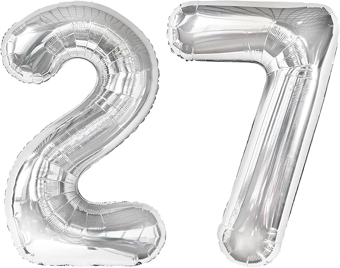 Silver Number 27 Birthday Balloon 40 Inch, Digital Balloons by Upgesy