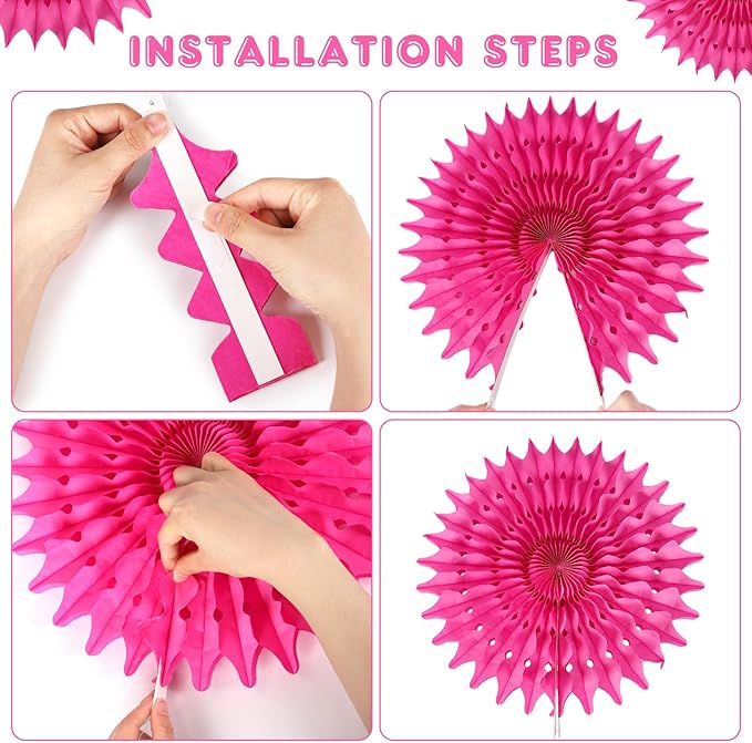 BestoFun 12PCS Paper Fans Orange and Hot Pink Party Decorations Tissue Paper - Image 4