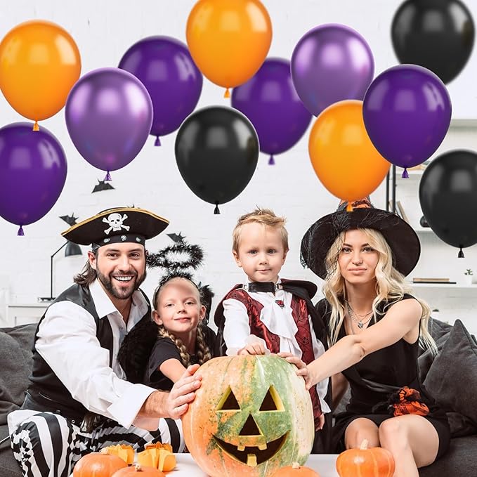 FunHot Halloween Party Balloons, 12 Inch Metallic Purple Black Latex Balloons - Image 6