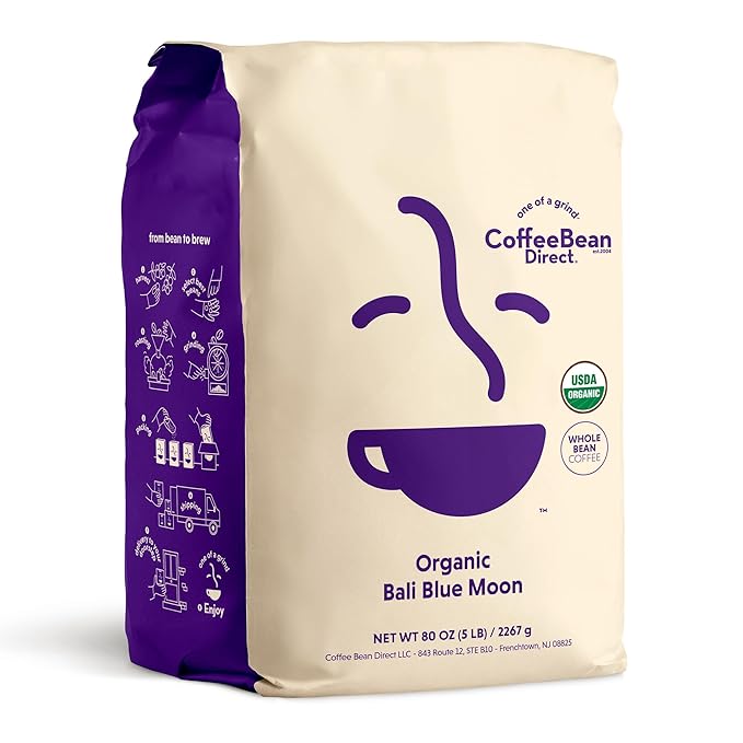 Coffee Bean Direct Organic Bali Blue Moon, Whole Bean Coffee, Light Roast by CoffeeBeanDirect