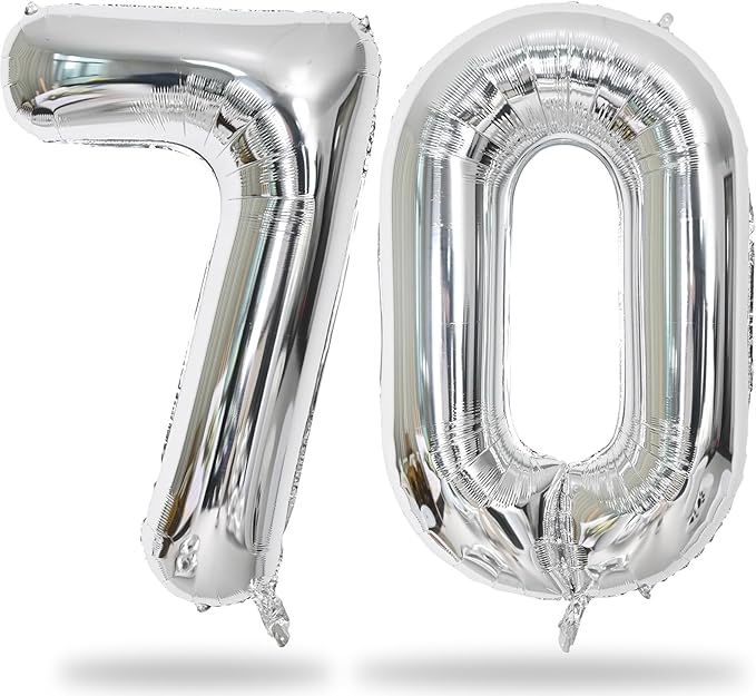 Silver 70th Birthday Balloons for Men, 40 Inch Mylar Self Inflating 70 Balloon by Lingqiang