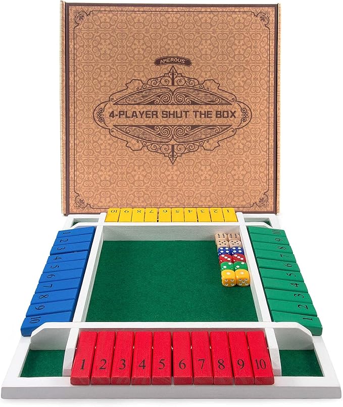 AMEROUS Shut The Box Dice Game-12 inches-Colorful Design-1-4 Players-12 - Image 9