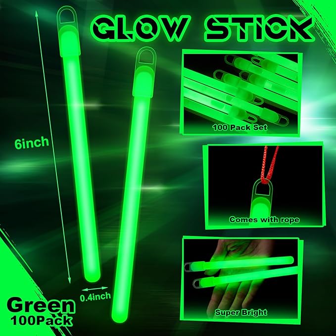 Lewtemi 4" or 6" 100 Pack Bright Glow Sticks Bulk, Glow in The Dark Party - Image 2