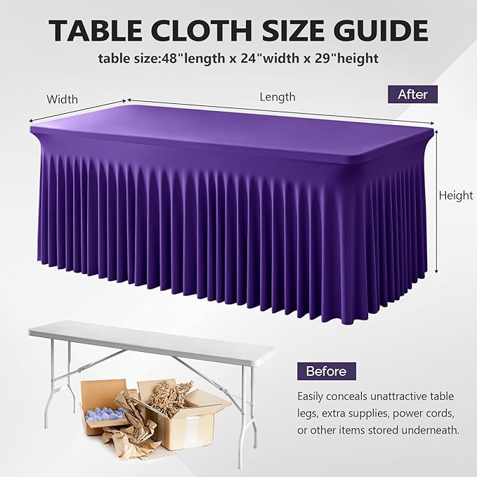 Wish Care 2 Pack Dark Purple Spandex Table Clothes - Image 3