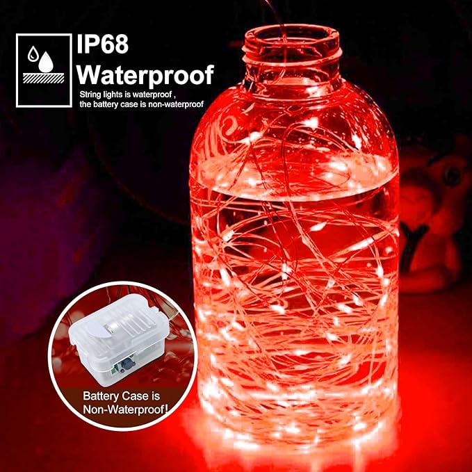 pozzolanas 24 Pack Red Battery Operated String Lights - 7ft Waterproof Fairy - Image 2