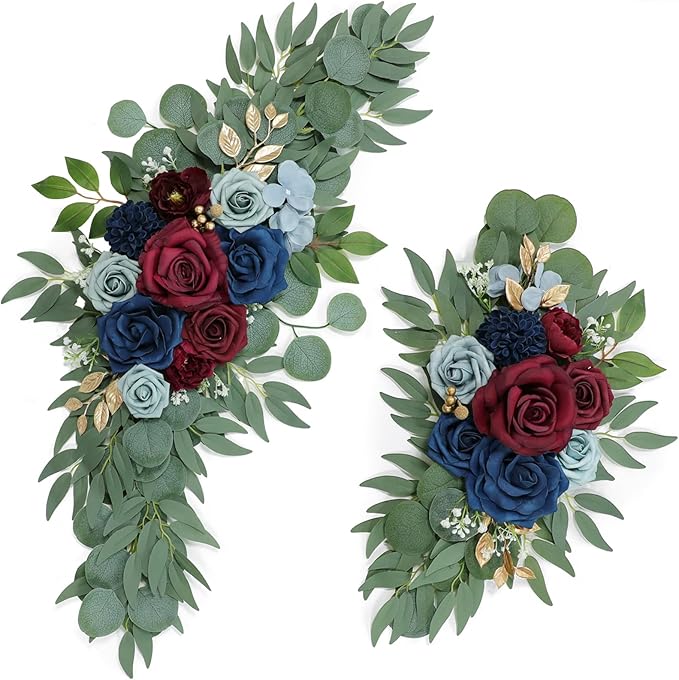 Artificial Navy Blue and Burgundy Wedding Arch Flower Swags Set of 2 by UdoulaFlowersforLife