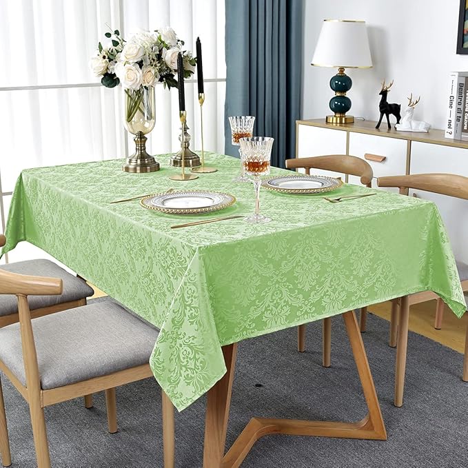 SASTYBALE Jacquard Damask Tablecloth Rectangle 52 x 70 Inch Light Green - Image 2
