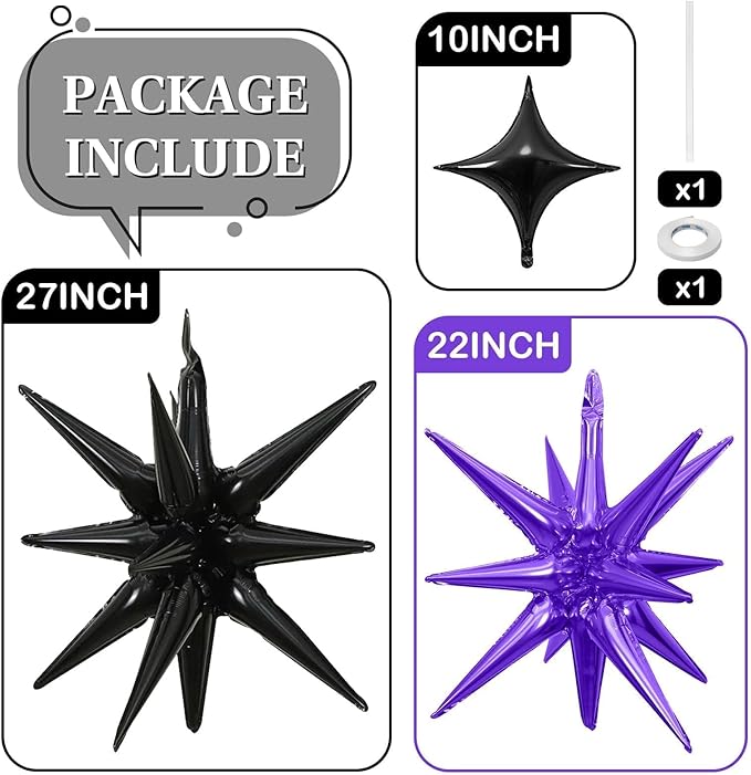 Purple Black Star Balloons 12pcs, 27/22 Inch Foil Star Explosion Balloons - Image 5