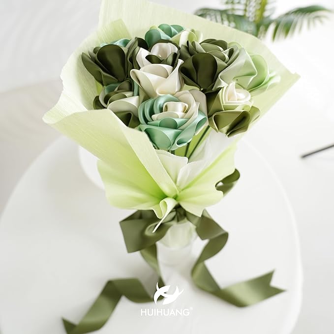 HUIHUANG 1-1/2 inch Double Face Satin Ribbon, Polyester Moss Green Ribbon 50 - Image 5