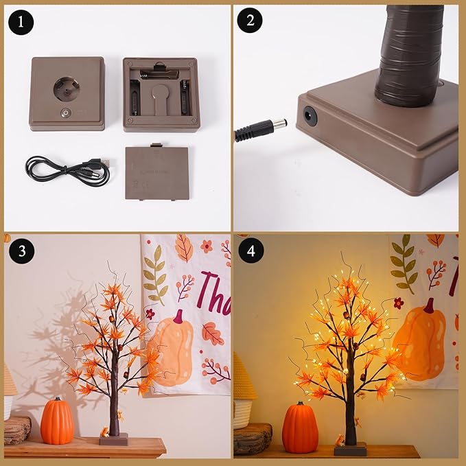 24” 72 LED Fall Decorations for Home, Birch Tree Lighted Fall Maple Leaves - Image 6