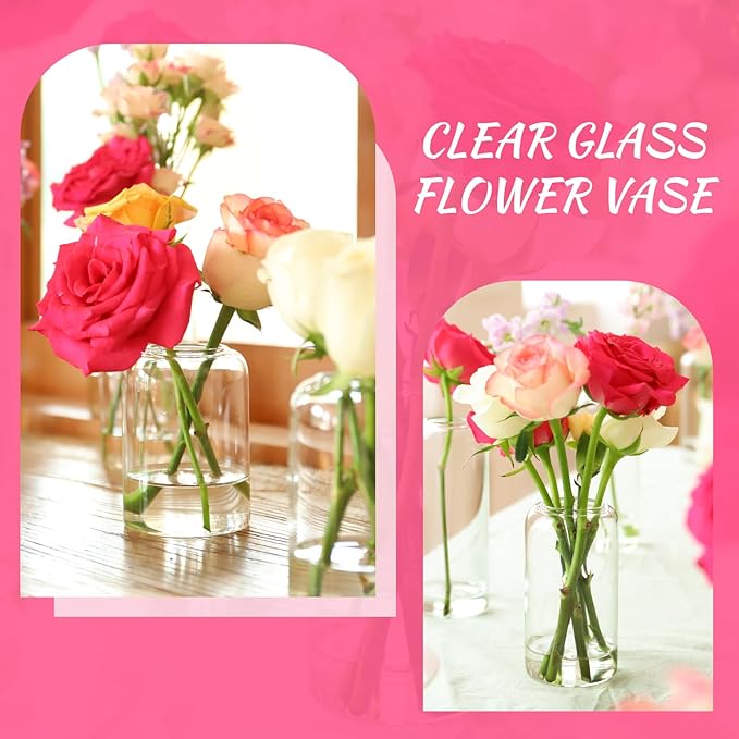 Glass Bud Vases Set of 6, Glass Cylinder Vases - Image 4